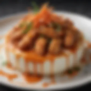 Gourmet Dish with Sriracha Ranch Elegant plating of a gourmet dish enhanced with Sriracha ranch, highlighting its versatility.