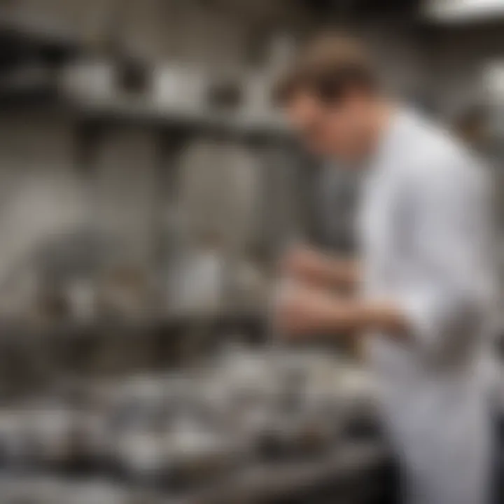 An artisan meticulously inspecting the quality of All-Clad cookware during the manufacturing process