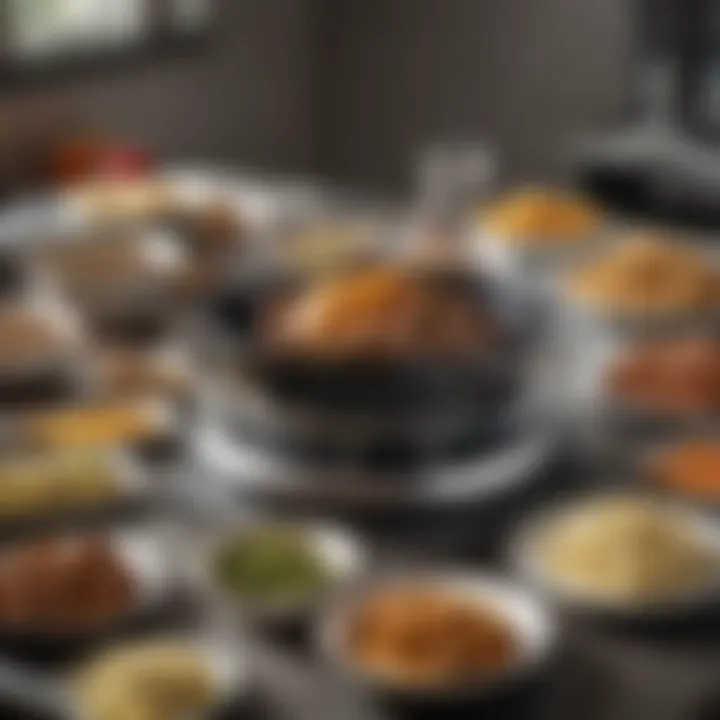 All-Clad roaster surrounded by a variety of delicious dishes