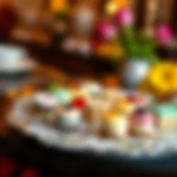 Elegant array of colorful petit fours arranged on a decorative platter