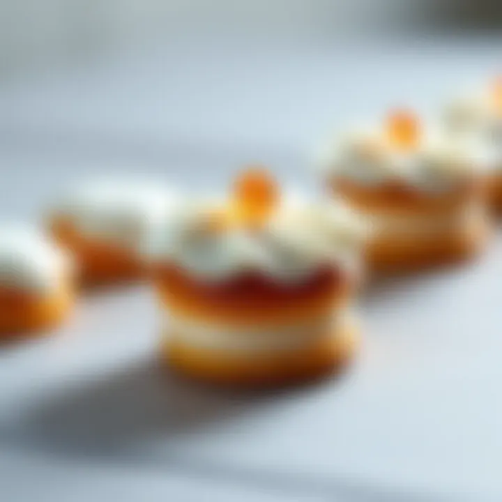 Close-up of a single petit four showcasing intricate icing and delicate design