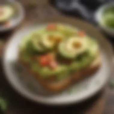 Modern Avocado Toast with Local Flavors Avocado toast garnished with local ingredients