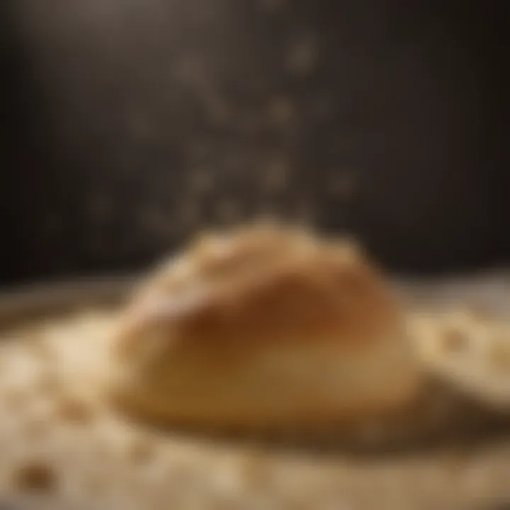 Close-up of dough rising in a pan with distinct bubbles and texture