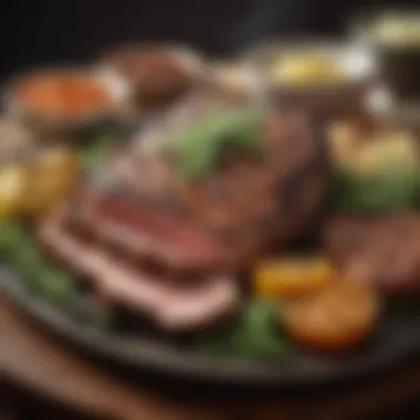Grilled Meat Platter An elegant platter showcasing grilled meats with fresh herbs and spices