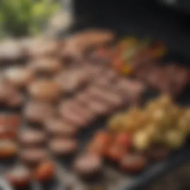 Outdoor BBQ Setup with Seasonal Meats An outdoor BBQ setup featuring various meats and seasonal vegetables