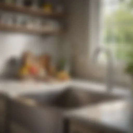 A pristine kitchen with a gleaming sink and disposal unit
