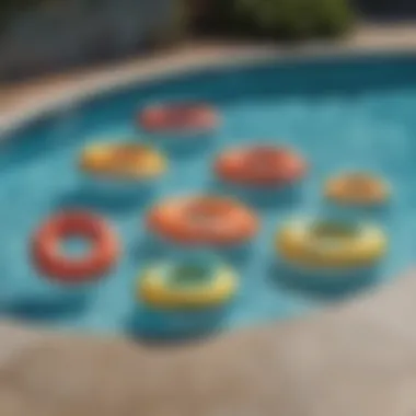 Diverse Pool Raft Collection Group of assorted pool rafts showcasing different styles and colors