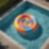 Colorful and vibrant pool raft floating in a serene pool