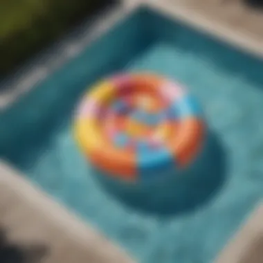 Colorful and vibrant pool raft floating in a serene pool