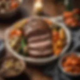 A beautifully arranged pot roast with vegetables in a crock pot