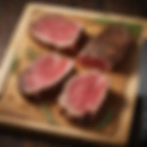 Selection of premium steak cuts displayed on a wooden board