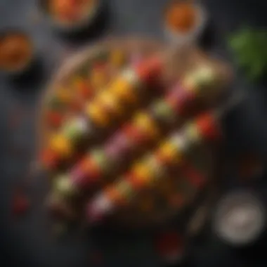 Colorful Vegetable Skewers Colorful vegetable skewers with dipping sauce