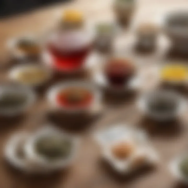 A selection of various types of tea bags on a wooden table