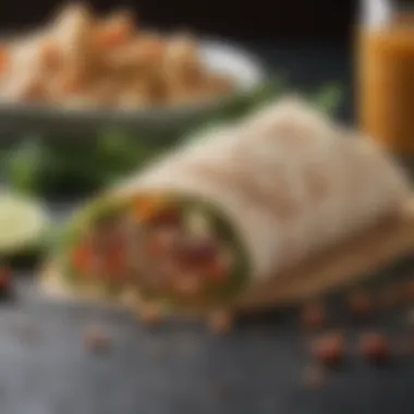 An appetizing keto wrap filled with vegetables and protein.