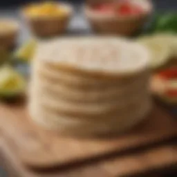 A selection of low-carb tortillas arranged on a wooden cutting board.