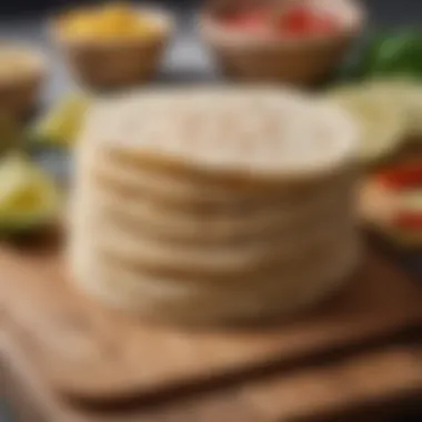 A selection of low-carb tortillas arranged on a wooden cutting board.