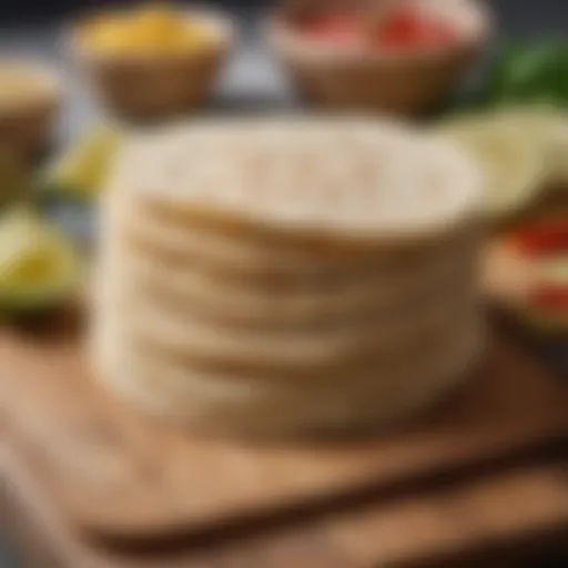 A selection of low-carb tortillas arranged on a wooden cutting board.