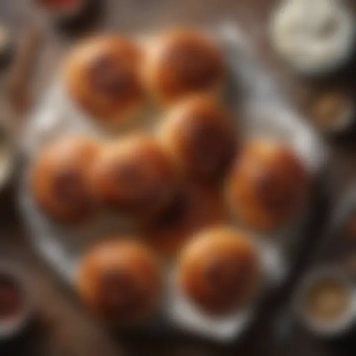 An assortment of ingredients used for making sticky buns including flour, sugar, and spices.