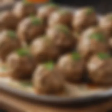 Herb-Garnished Beyond Meat Swedish Meatballs A close-up view of Beyond Meat Swedish meatballs garnished with herbs