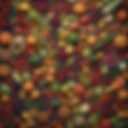 A vibrant selection of fresh fruits and vegetables arranged artfully