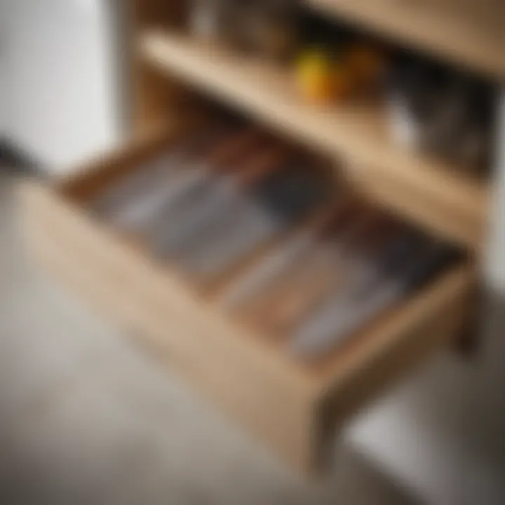 An organized kitchen drawer showcasing knife storage solutions