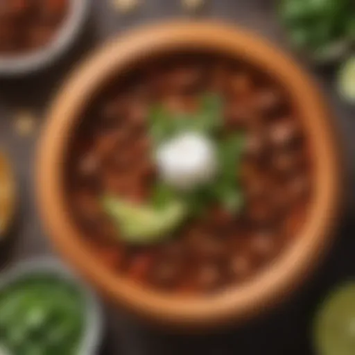 A vibrant bowl of classic beef chili garnished with fresh cilantro and lime.