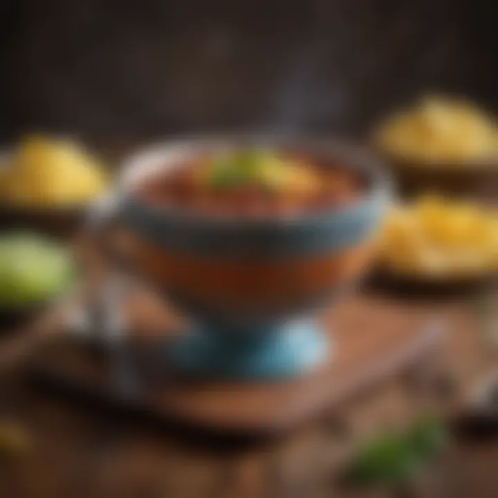 Innovative beef chili featuring unique ingredients and garnishes.