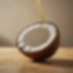 A close-up view of coconut frying oil in a glass container