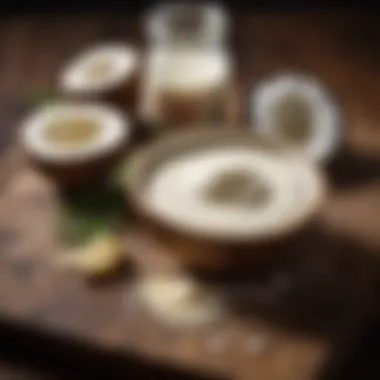 Ingredients for making coconut oil mayonnaise on a rustic table.