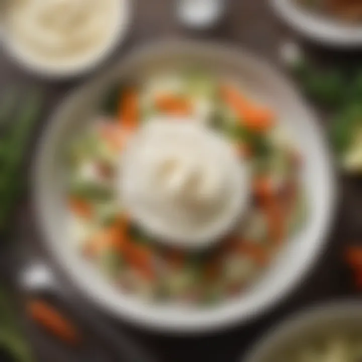 A spoonful of coconut oil mayonnaise drizzled over fresh vegetables.