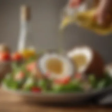 Coconut Oil Enhancing Fresh Salads Coconut oil drizzled over a fresh salad