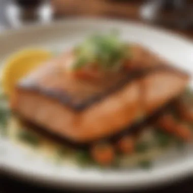 Grilled Pacific Salmon Presentation An elegant plate showcasing grilled Pacific salmon garnished with herbs.