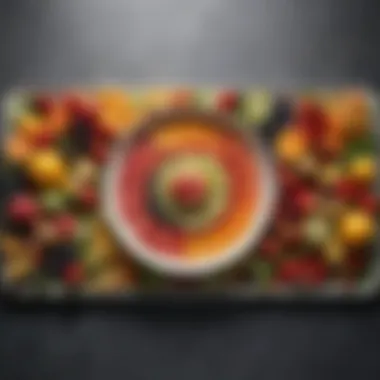 Nutritional Variety in a Caloric-Restricted Diet Vibrant fruits and vegetables arranged artistically on a plate