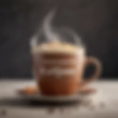 Coffee cup with steaming beverage and flavor notes highlighted