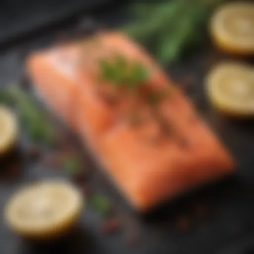 Fresh salmon fillet with herbs and spices