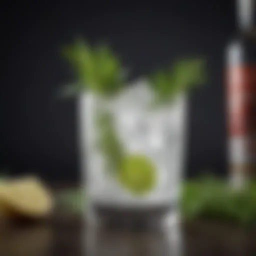 Elegant vodka cocktail garnished with fresh herbs