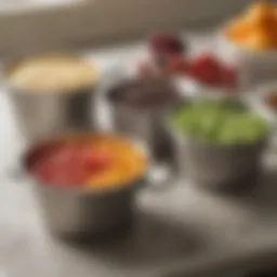 A range of measuring cups on a kitchen counter