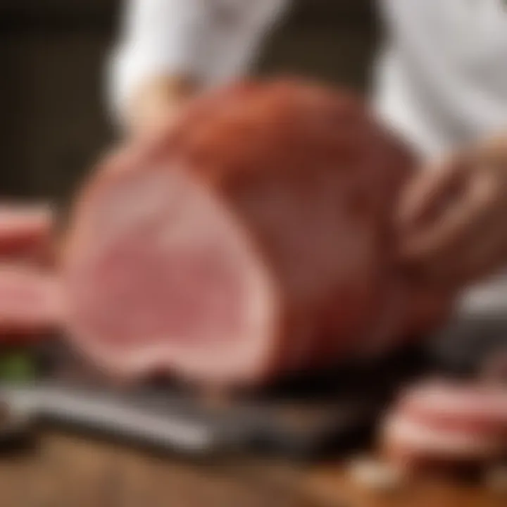 Slicing into a beautifully cooked boneless ham