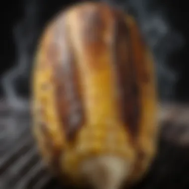Close-up of grilled corn with a smoky finish