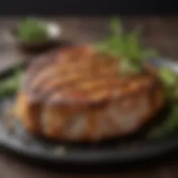 A succulent pork chop grilled to perfection with herbs