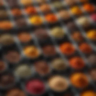 Close-up of Copco spice organizers displaying an array of spices.