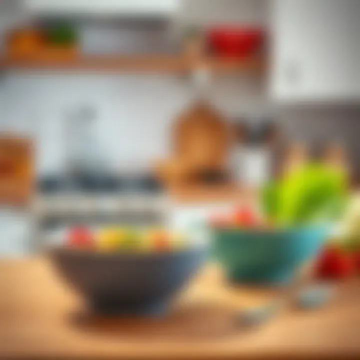A vibrant kitchen scene featuring Corelle Enhancements Bowls in use.