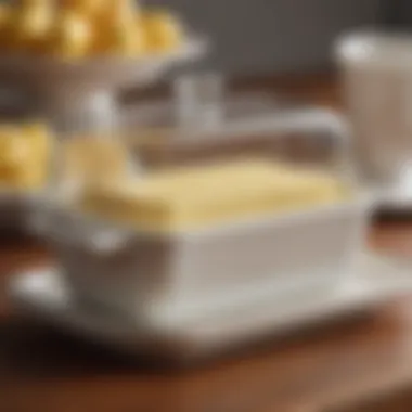 A beautifully arranged Corning Ware butter dish set on a dining table