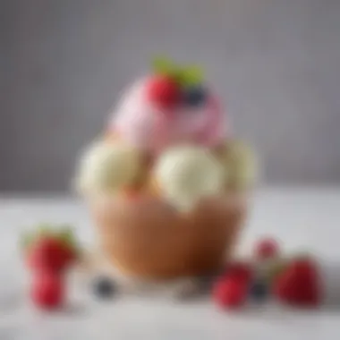 An inviting bowl of colorful non-dairy ice cream with fresh fruit on top.