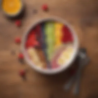 Artful Presentation of a Smoothie Bowl An artistic arrangement of a smoothie bowl with a spoon on a wooden table