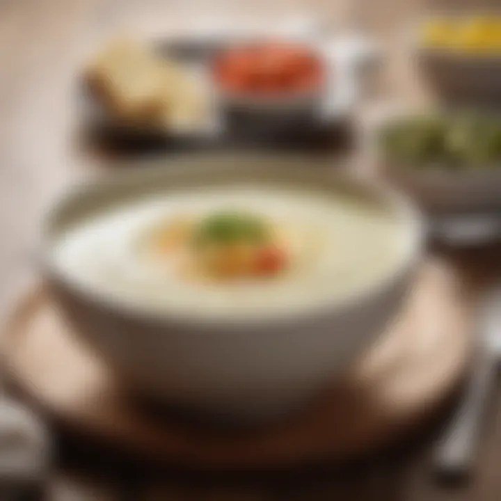 Close-up of rich and creamy keto soup with a swirl of olive oil