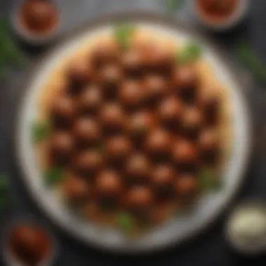 Artful Presentation of BBQ Meatballs A beautifully arranged platter of meatballs garnished with herbs, showcasing the culinary artistry involved.