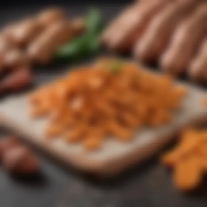 Fresh ingredients for sweet potato chicken dog treats displayed on a table