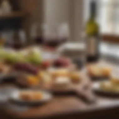 Sophisticated Dining Table Pairing Artistic presentation of wine glasses and cheese pairings at a dining table