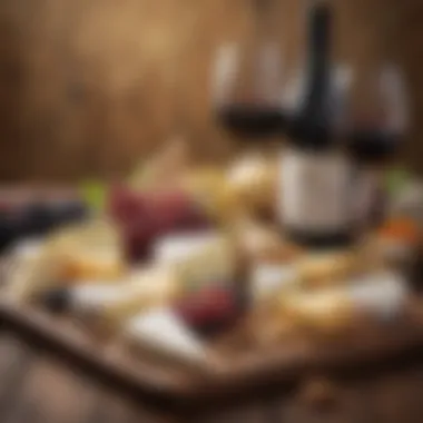 Artisanal Wine and Cheese Display Elegant assortment of wines and artisanal cheeses on a rustic wooden board